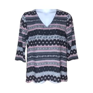 Loft floral polka dot damask print 3/4 sleeved top